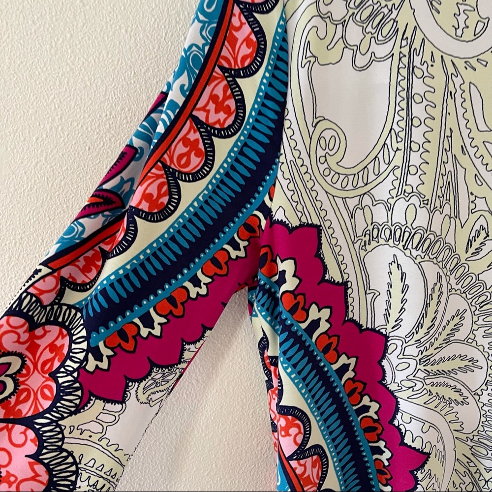 Chico’s Paisley Block Print Shift Dress Split Sleeve Multicolor Illusion-0/Small - Picture 11 of 16
